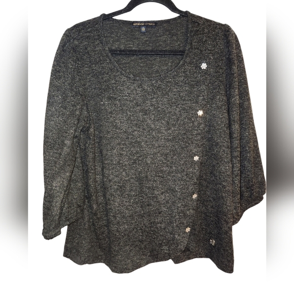 Adrienne Vittadini Soft‎ 3/4 Sleeve Top Dary Gray Womens Size Large - Picture 1 of 8